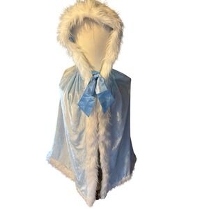 Snow Princess Cape Hooded Costume Faux Fur Trim Satin Bow Light Blue Kids S